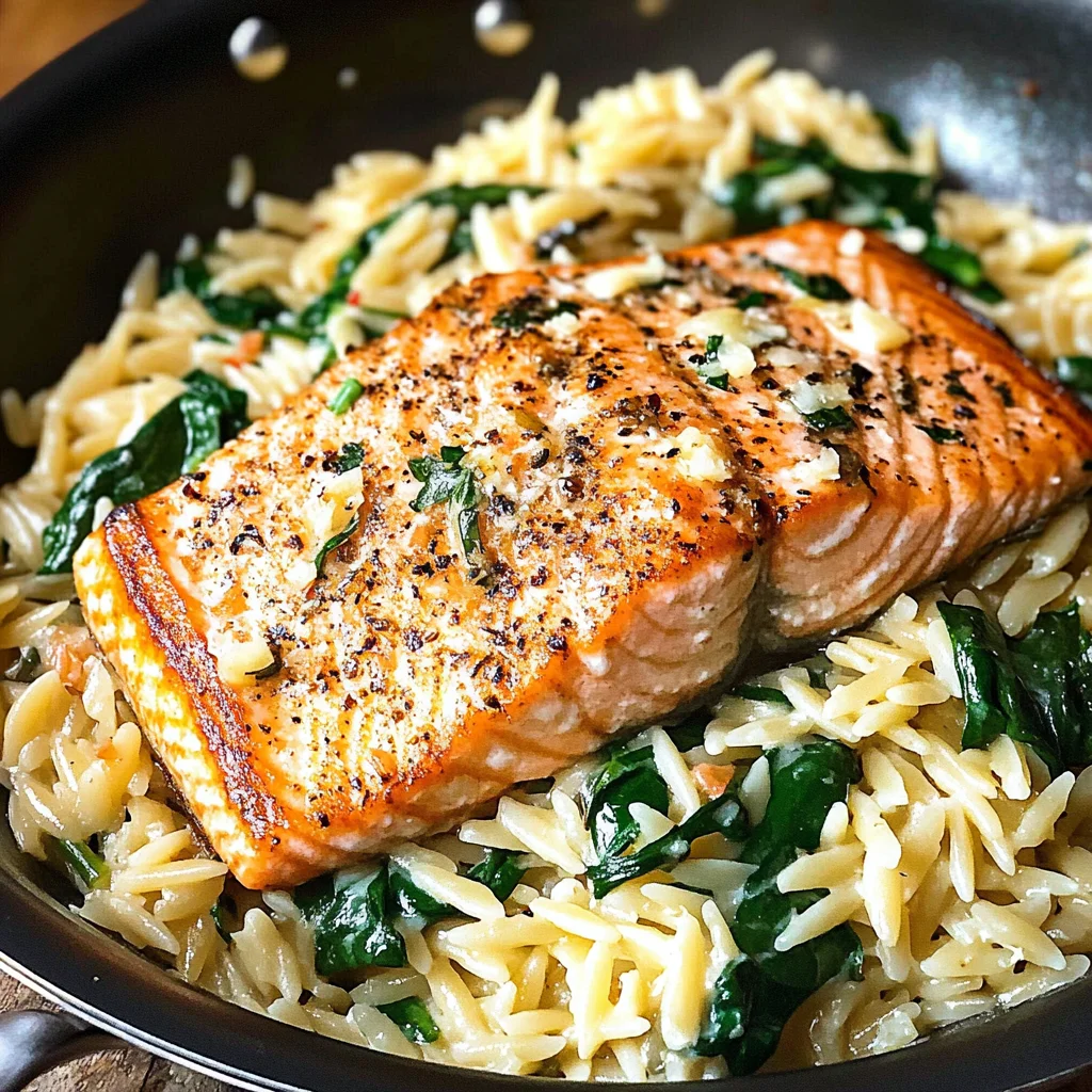 One Skillet Salmon with Lemon Orzo