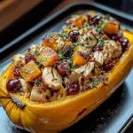 Sweet and Savory Honey Roasted Butternut Squash Stuffed with Chicken
