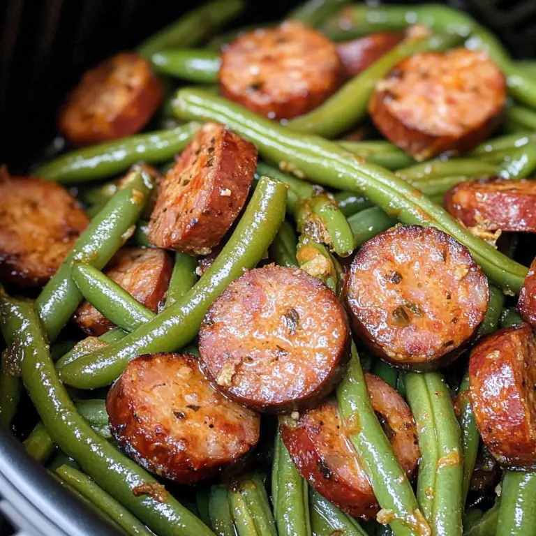 Air Fryer Green Beans and Smoked Sausage