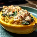 Garlic Parmesan Stuffed Spaghetti Squash with Chicken and Spinach