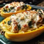 Garlic Parmesan Stuffed Spaghetti Squash with Chicken and Spinach