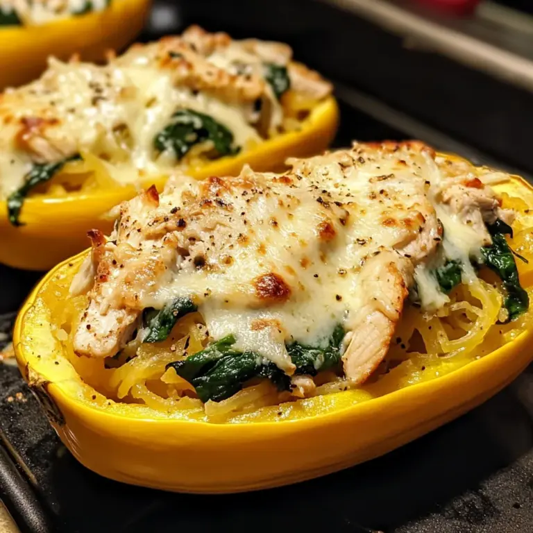 Garlic Parmesan Stuffed Spaghetti Squash with Chicken and Spinach
