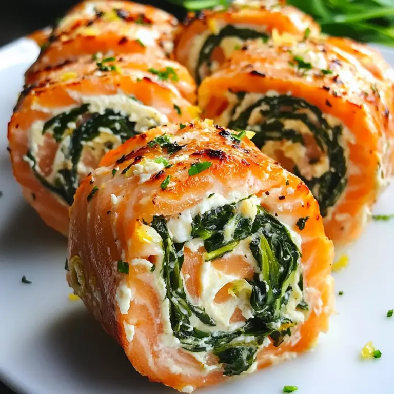 Spinach & Feta Stuffed Salmon Pinwheels