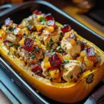 Sweet and Savory Honey Roasted Butternut Squash Stuffed with Chicken