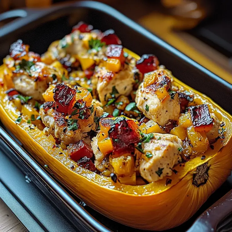 Sweet and Savory Honey Roasted Butternut Squash Stuffed with Chicken