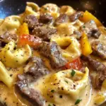 Cheesesteak Tortellini in Creamy Provolone Sauce