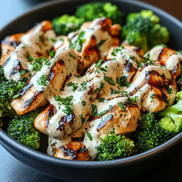 Grilled Chicken & Broccoli Bowls with Creamy Garlic Sauce